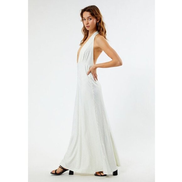 WEWOREWHAT Rhinestone Halter Cowl Neck Maxi Dress NWT